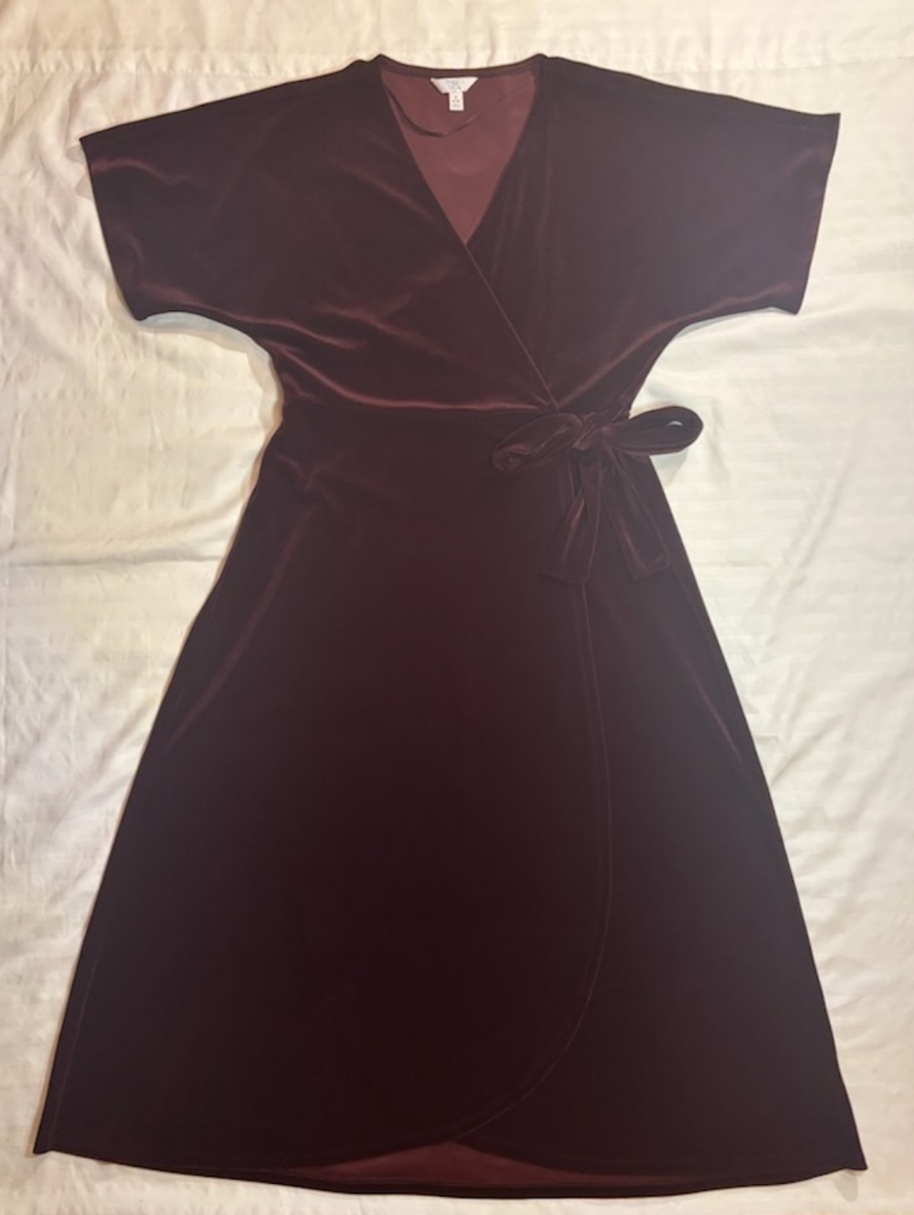 Velvet Wrap Midi Dress in Deep Burgundy